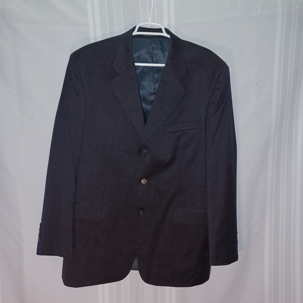 Kilburne and Finch Blazer Men 42L Brown Pinstripe Three Button Wool Blend Jacket
